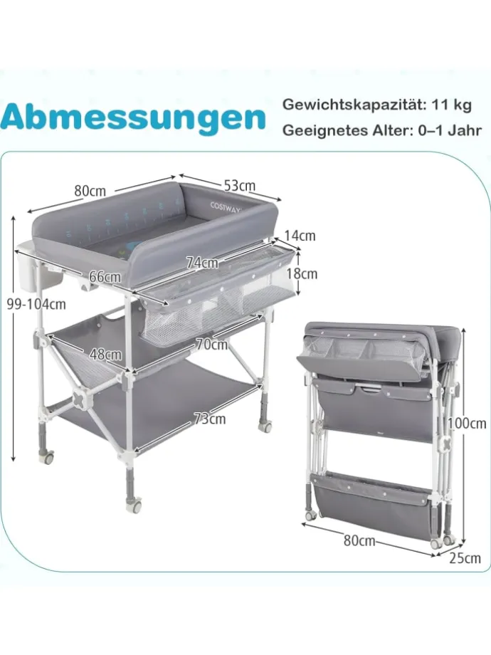 5 in 1 Wickelkommode 0-1 Jahr alt in Grau