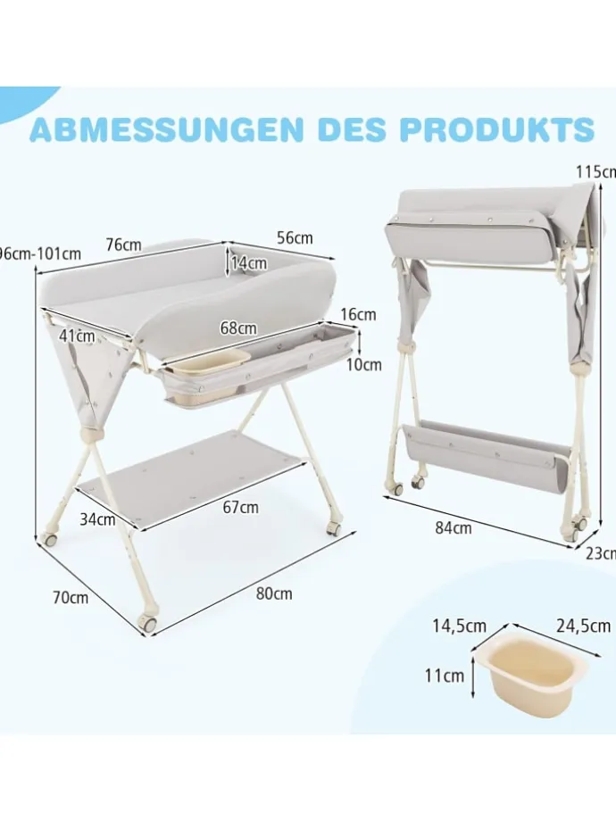 5 in 1 Wickeltisch klappbar bis 6 Monaten in Beige