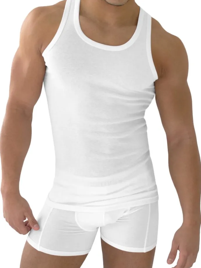 5 Stück Herren-Unterhemd Feinripp Weiß in Weiß
