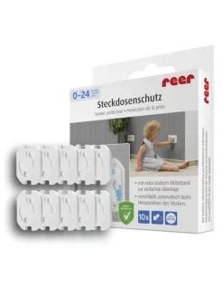 [10 Stück] Steckdosenschutz klebbar weiß in Weiß ab 0 Monate