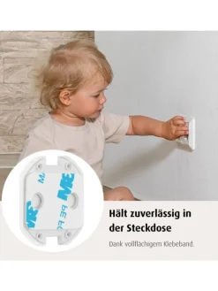 [10 Stück] Steckdosenschutz klebbar weiß in Weiß ab 0 Monate