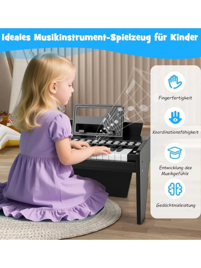 25 Tasten Keyboard Kinder ab 3 Jahren in Schwarz