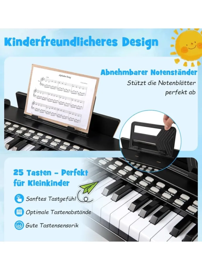 25 Tasten Keyboard Kinder ab 3 Jahren in Schwarz