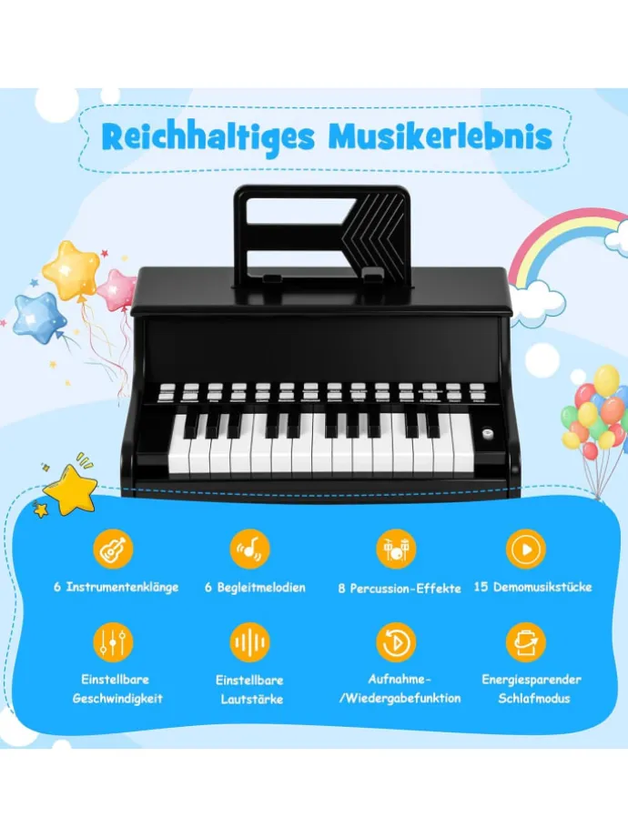 25 Tasten Keyboard Kinder ab 3 Jahren in Schwarz