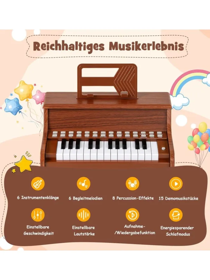 25 Tasten Keyboard Kinder ab 3 Jahren in Braun