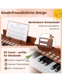 25 Tasten Keyboard Kinder ab 3 Jahren in Braun