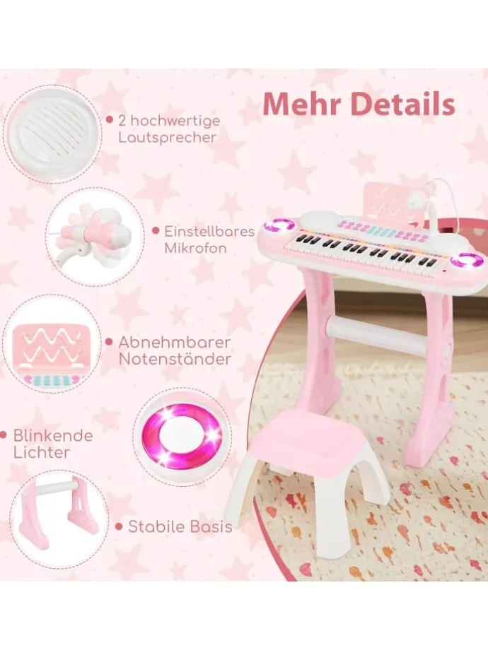 37 Tasten Klaviertastatur mit Licht in Rosa