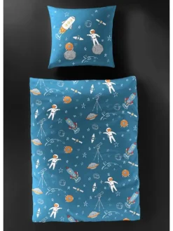 2 tlg. Biber Kinder Bettwäsche 135x200cm Astronaut Weltall in Blau