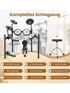 8 tlg. E-Drum Sets faltbar in Schwarz