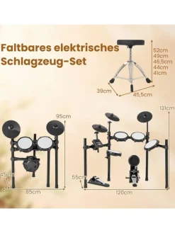 8 tlg. E-Drum Sets faltbar in Schwarz