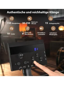 7 tlg. E-Drum Sets faltbar in Schwarz