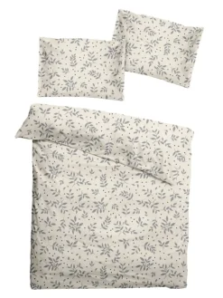 2 tlg. Feinbiber Bettwäsche 100x135cm Floral Neutrale Natur in Weiß/ Grau