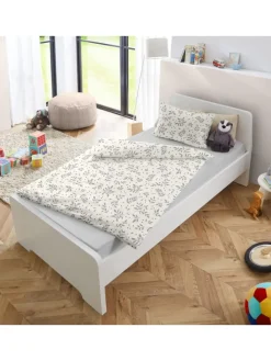 2 tlg. Feinbiber Bettwäsche 100x135cm Floral Neutrale Natur in Weiß/ Grau