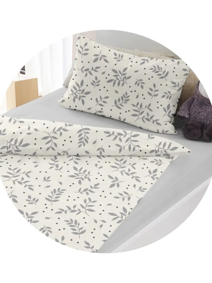 2 tlg. Feinbiber Bettwäsche 100x135cm Floral Neutrale Natur in Weiß/ Grau