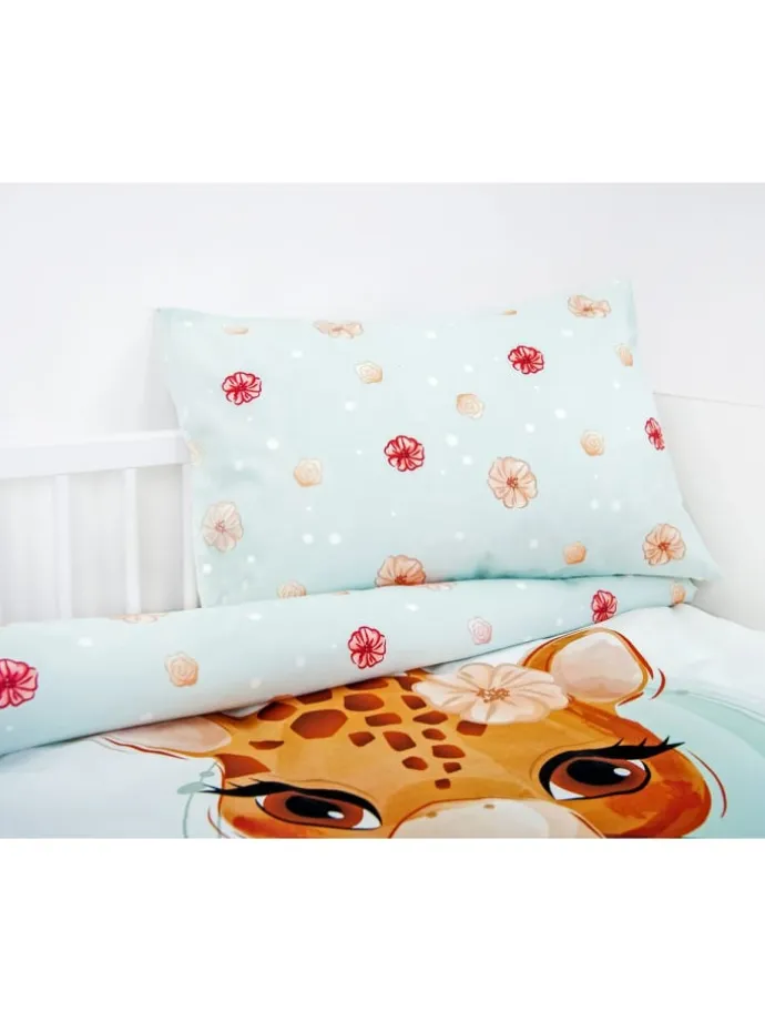2 tlg. Flanell Bettwäsche 100x135cm Giraffe in Bunt