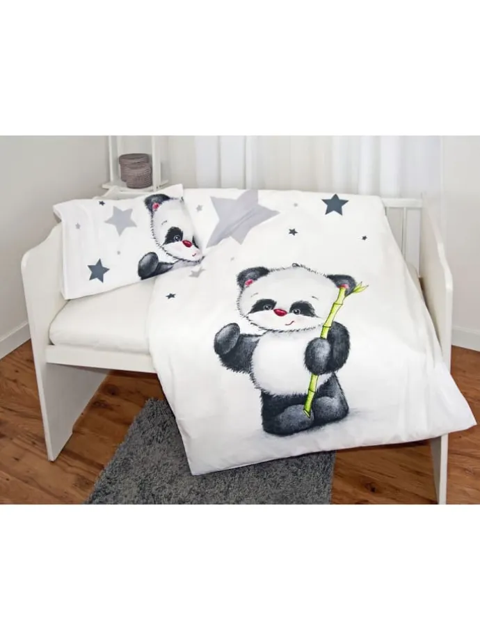 2 tlg. Flanell Bettwäsche 100x135cm Pandabär in Grau/Weiß