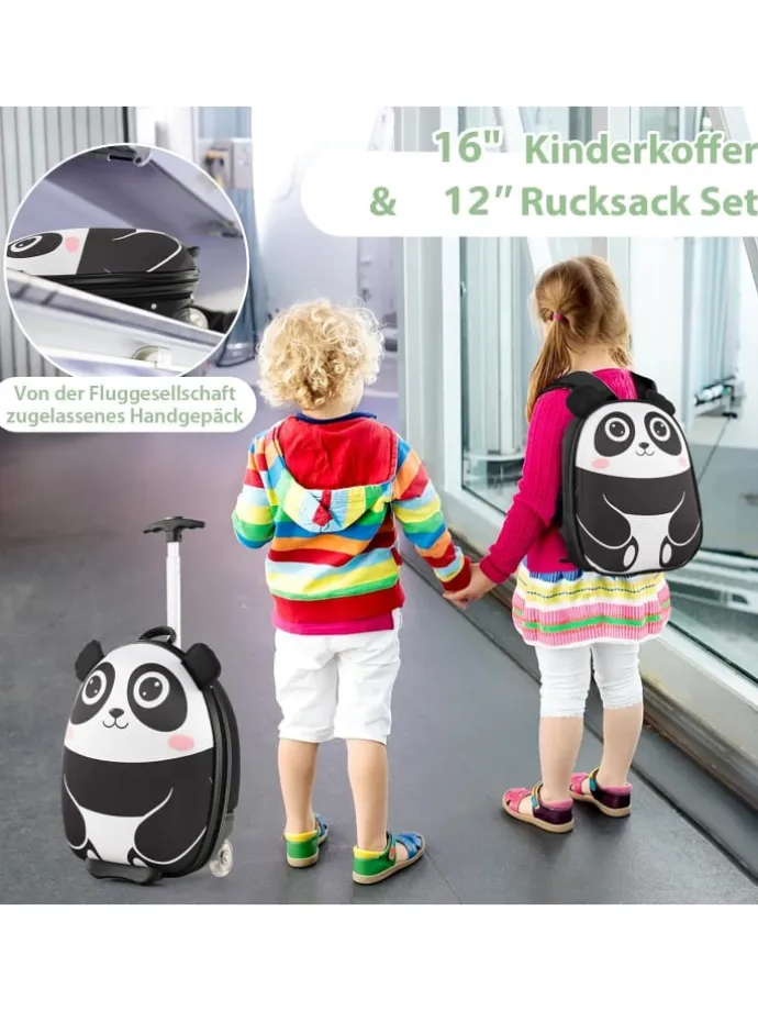 2 tlg. Kinderkoffer Rucksack in Schwarz