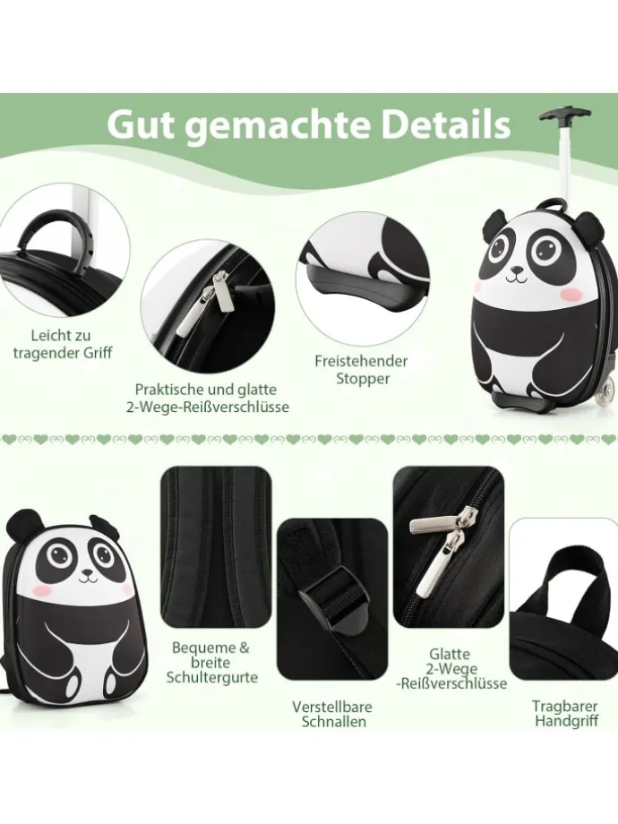 2 tlg. Kinderkoffer Rucksack in Schwarz
