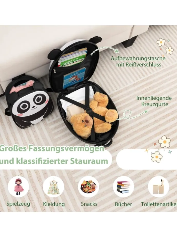 2 tlg. Kinderkoffer Rucksack in Schwarz