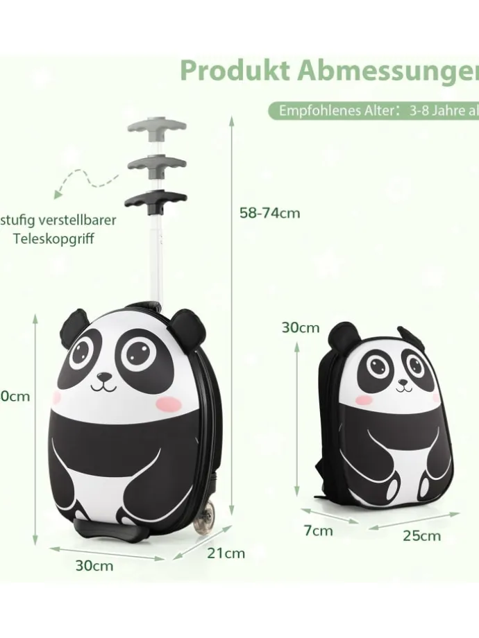 2 tlg. Kinderkoffer Rucksack in Schwarz