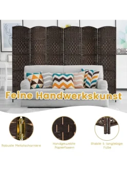 6 tlg. Trennwand Raumteiler 273 x 180 cm in Braun