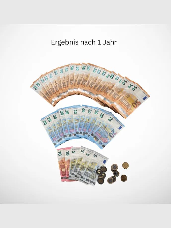 52 Wochen Sparchallenge „GET RICH!“ Holzchip-Edition