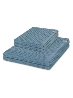 2 X Handtuch 2 X Duschtuch im Set Piquee in Steel blue
