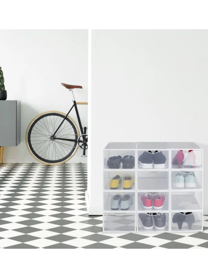 12 x Schuhboxen in Transparent/ Weiß