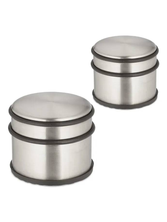 2 x Türstopper in Silber/ Schwarz - (H)7,5 x Ø 9 cm