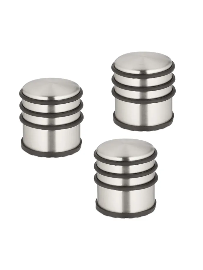 3 x Türstopper in Silber/ Schwarz - (H)7,5 x Ø 7 cm