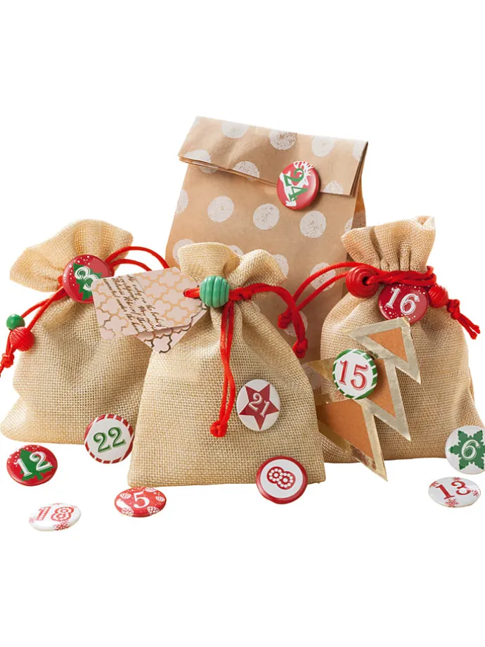 Adventskalender-Buttons in Rot/ Grün - 24 Stück