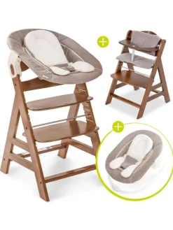 Alpha Plus Walnut Newborn Set - 4-tlg. Hochstuhl in braun,beige