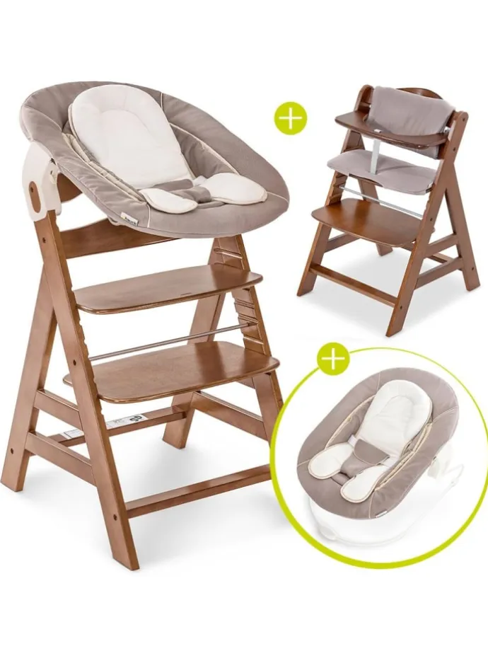 Alpha Plus Walnut Newborn Set - 4-tlg. Hochstuhl in braun,beige