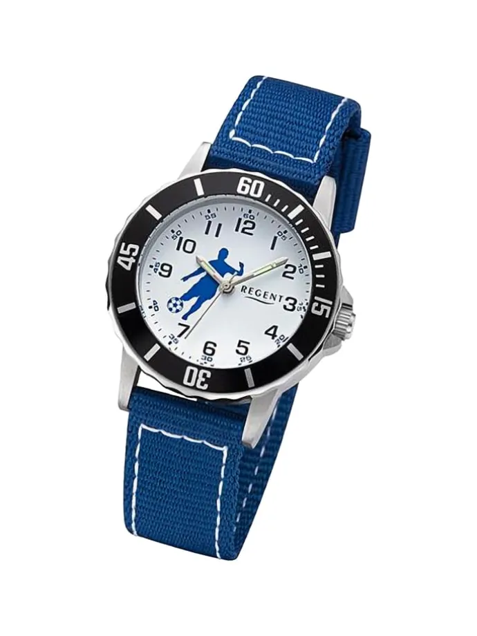Analog-Armbanduhr Regent Lederarmband blau, weiß mittel (ca. 32mm)