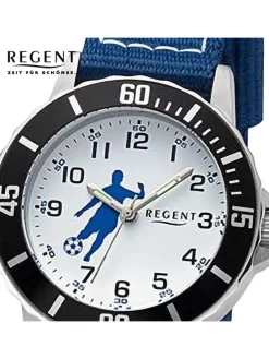 Analog-Armbanduhr Regent Lederarmband blau, weiß mittel (ca. 32mm)