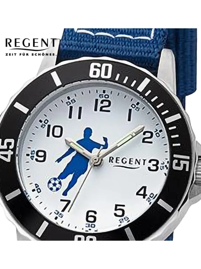 Analog-Armbanduhr Regent Lederarmband blau, weiß mittel (ca. 32mm)