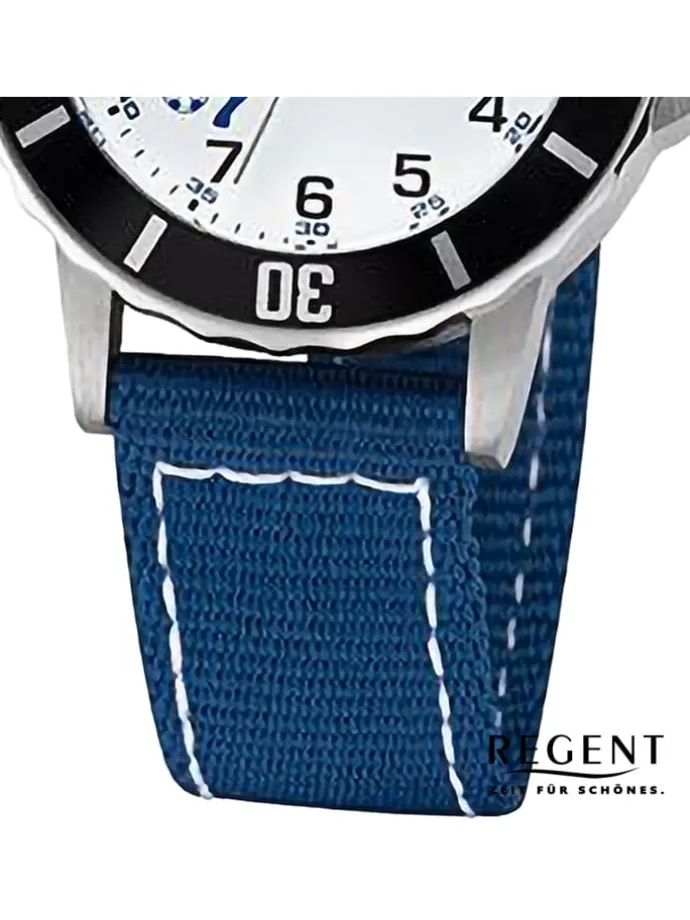 Analog-Armbanduhr Regent Lederarmband blau, weiß mittel (ca. 32mm)
