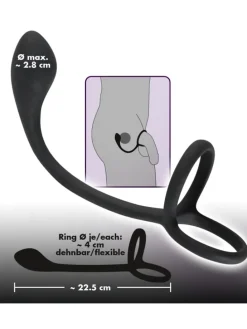 Analplug mit Penisring Cock & ball ring with butt plug in schwarz