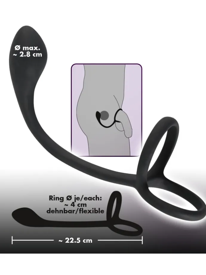 Analplug mit Penisring Cock & ball ring with butt plug in schwarz