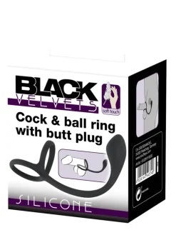 Analplug mit Penisring Cock & ball ring with butt plug in schwarz