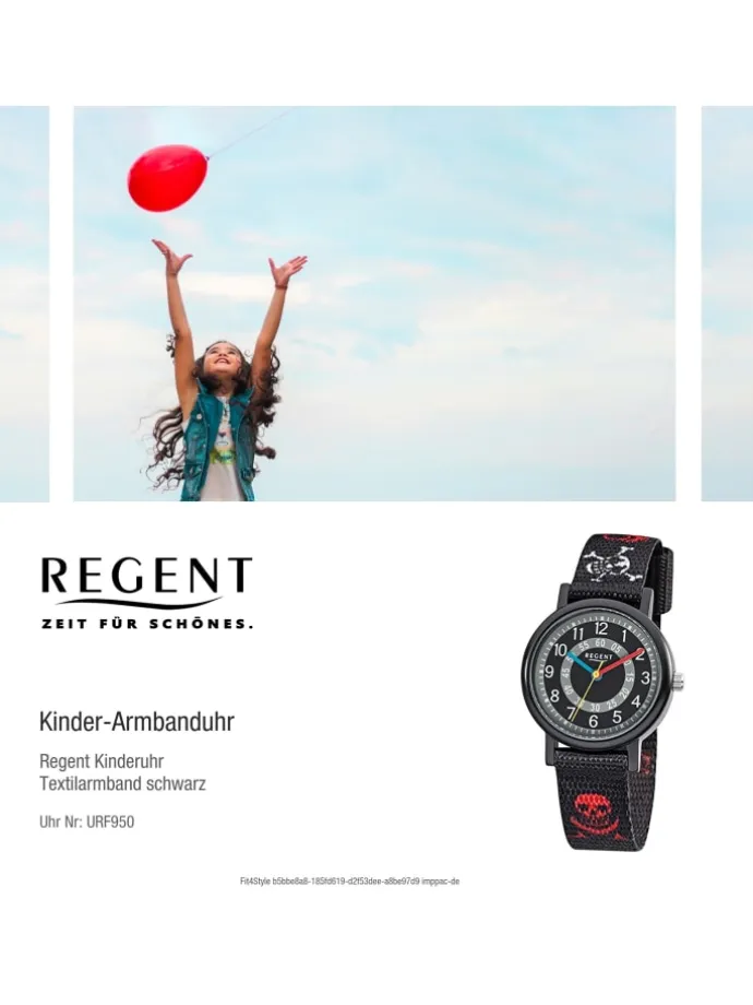 Armbanduhr Regent Kinderuhren schwarz, rot, weiß klein (ca. 29mm)