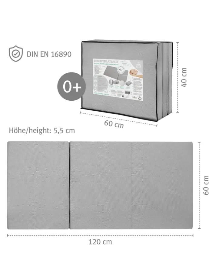 Atmungsaktive safe asleep® Reisebettmatratze – 60x120x5,5 cm
