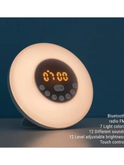 Aufladbarer Sonnenaufgangswecker mit Lautsprecher in Weiß - Ø 16 cm