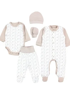 Baby Bekleidung Set Jungen Langarm Neugeborene 5 tlg in beige Modell 5