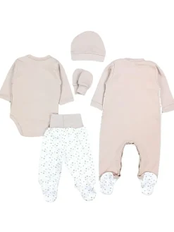 Baby Bekleidung Set Jungen Langarm Neugeborene 5 tlg in beige Modell 5