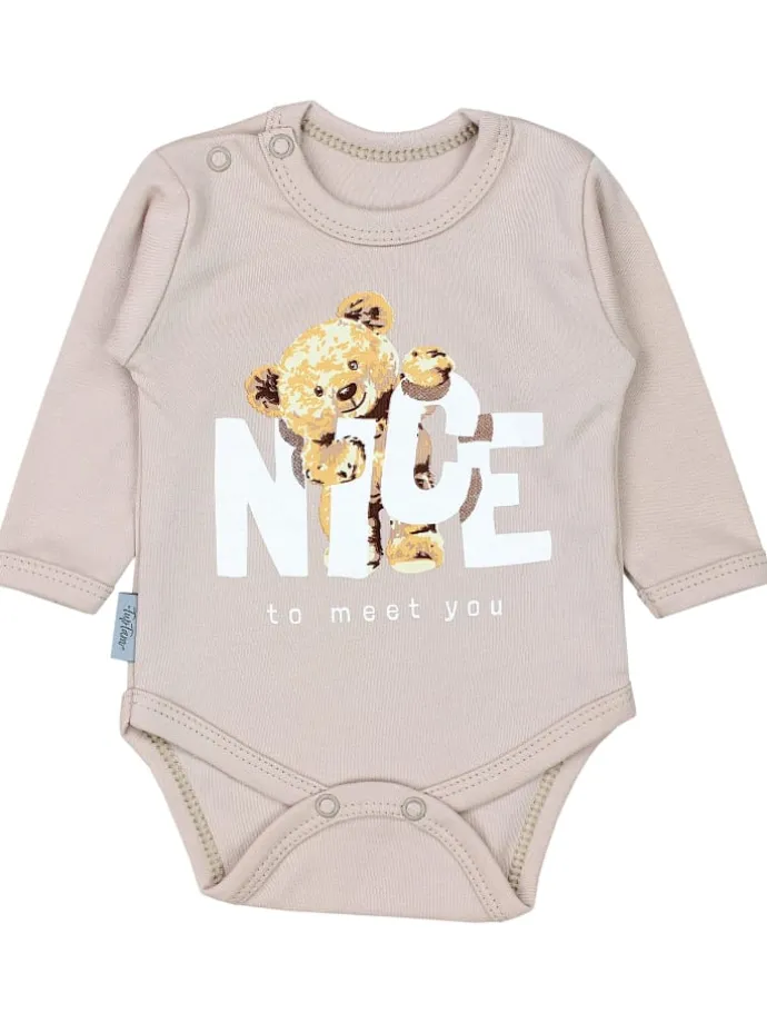 Baby Bekleidungsset Langarmbody Hose Mütze3 teilig in beige Modell 1