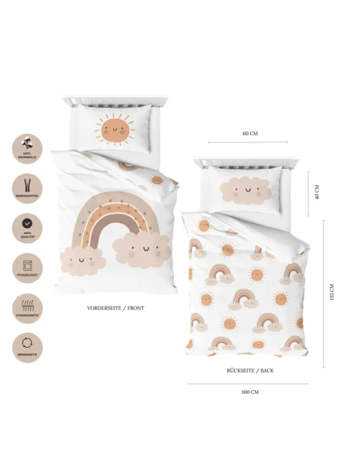 Baby Bettwäsche-Set Biber/Flanell "Little Sunrise" in Weiß