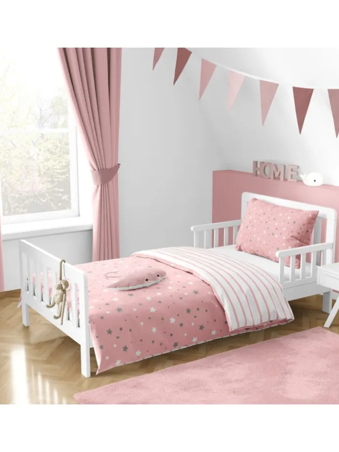 Baby Bettwäsche-Set "Stella, Sterne, Streifen" in Rosa