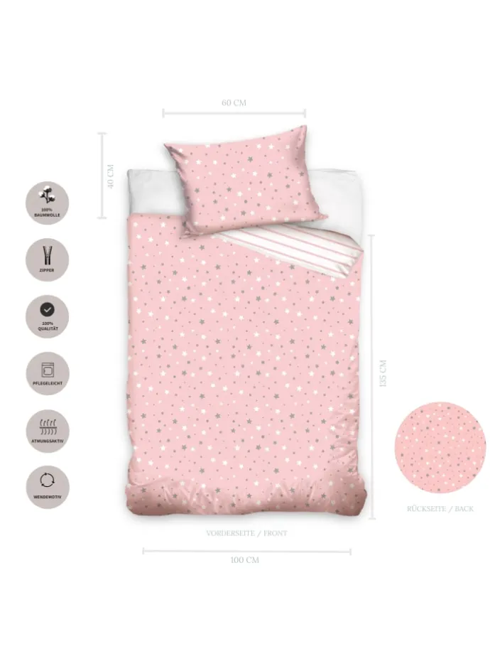 Baby Bettwäsche-Set "Stella, Sterne, Streifen" in Rosa
