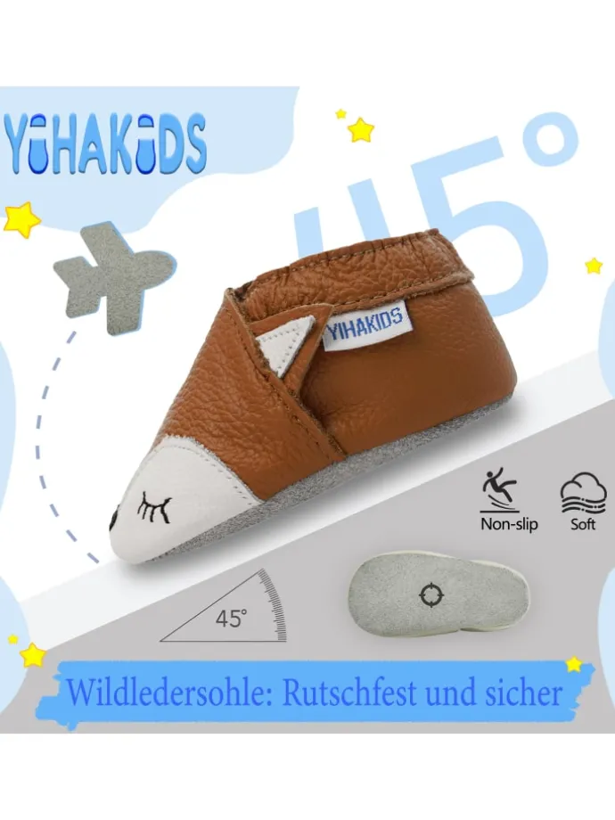 Baby Krabbelschuhe aus Leder, weiche Lauflernschuhe mit rutschfester Sohle